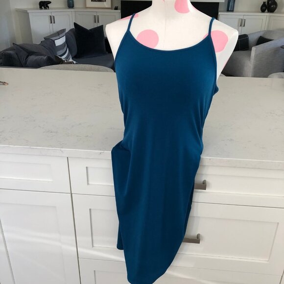 Bodycon Slip Midi Dress w Spaghetti Straps Teal Blue Sz 8 - no brand/fabric tag - Picture 4 of 11